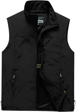 RTRDE Men's Outdoor Casual Full Zip Stand Collar Fishing Work Safari Travel Vest Sleeveless Jacket Hiking Coat, XL-4XL