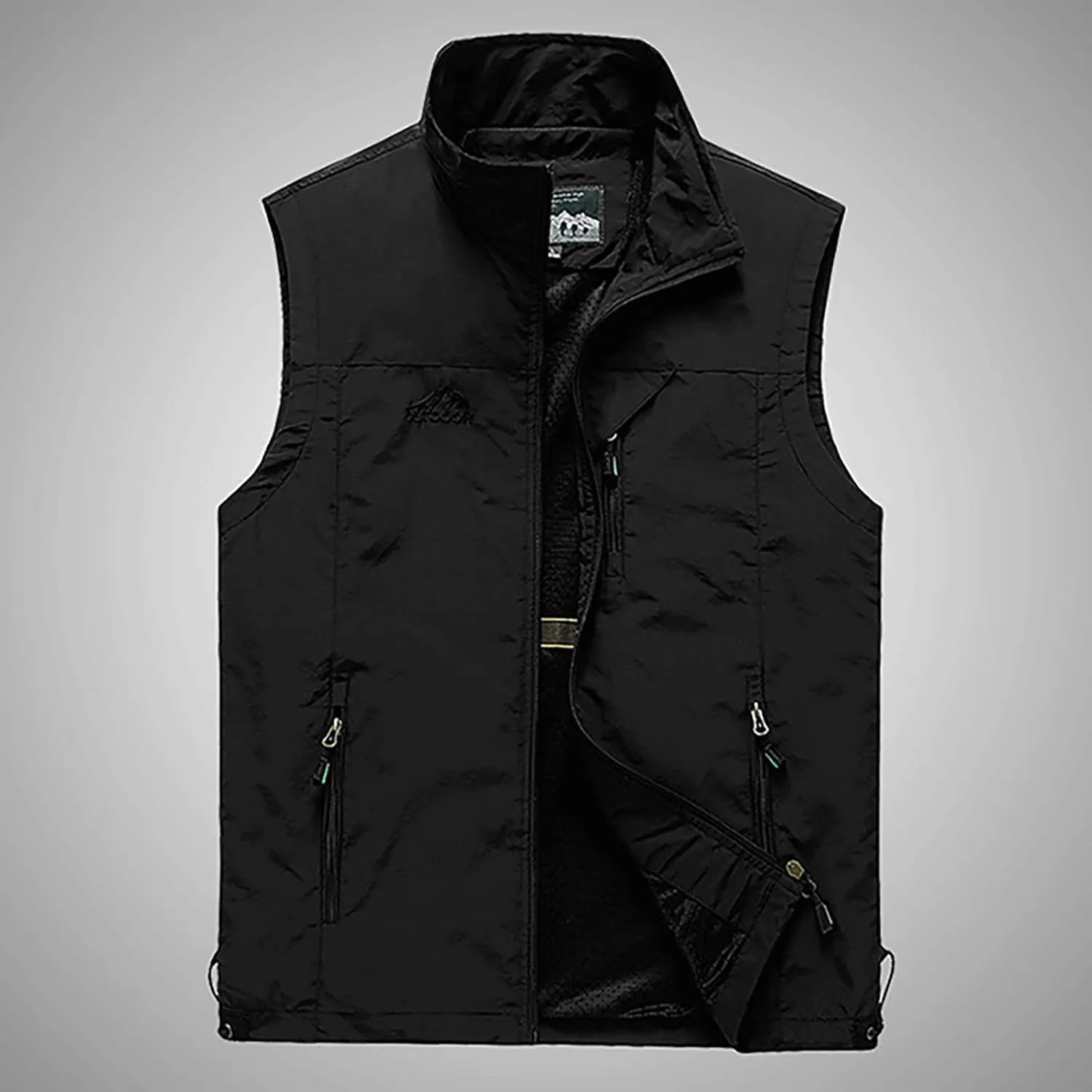 RTRDE Men's Outdoor Casual Full Zip Stand Collar Fishing Work Safari Travel Vest Sleeveless Jacket Hiking Coat, XL-4XL