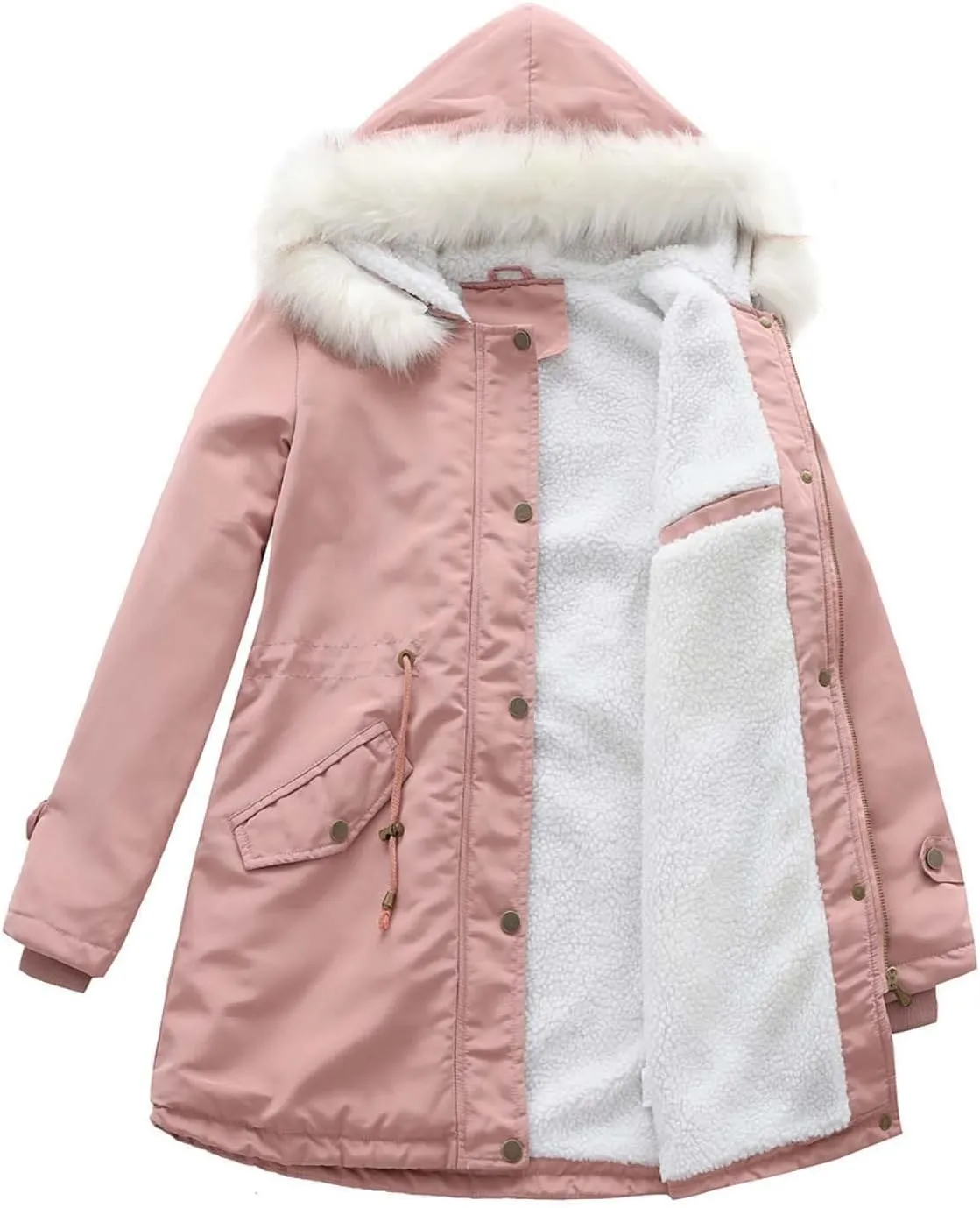 SACFOF Women's Warm Winter Puffer Coat Thicken Fleece Lined Down Parka Jacket Faux Fur Hood Snow Outwear