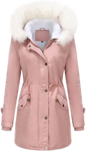 SACFOF Women's Warm Winter Puffer Coat Thicken Fleece Lined Down Parka Jacket Faux Fur Hood Snow Outwear