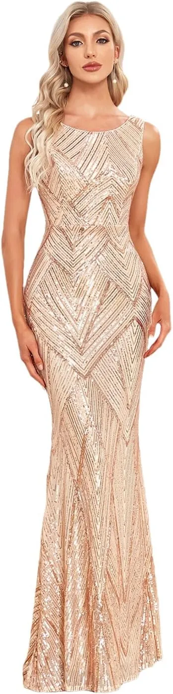 Sexy Backless Maxi Sequin Bodycon Dress Women Elegant Party Dress Ladies Long Prom Evening Dresses