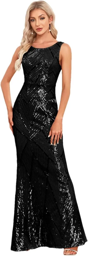 Sexy Backless Maxi Sequin Bodycon Dress Women Elegant Party Dress Ladies Long Prom Evening Dresses