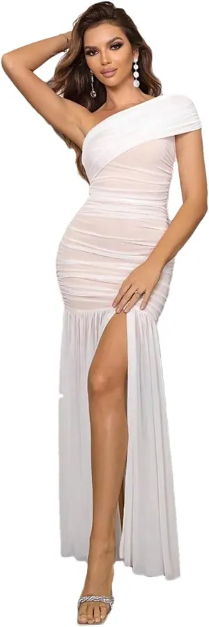 Sexy Backless White Maxi Mesh Dress Women Elegant Bodycon Birthday Party Dress Prom Evening Dresses