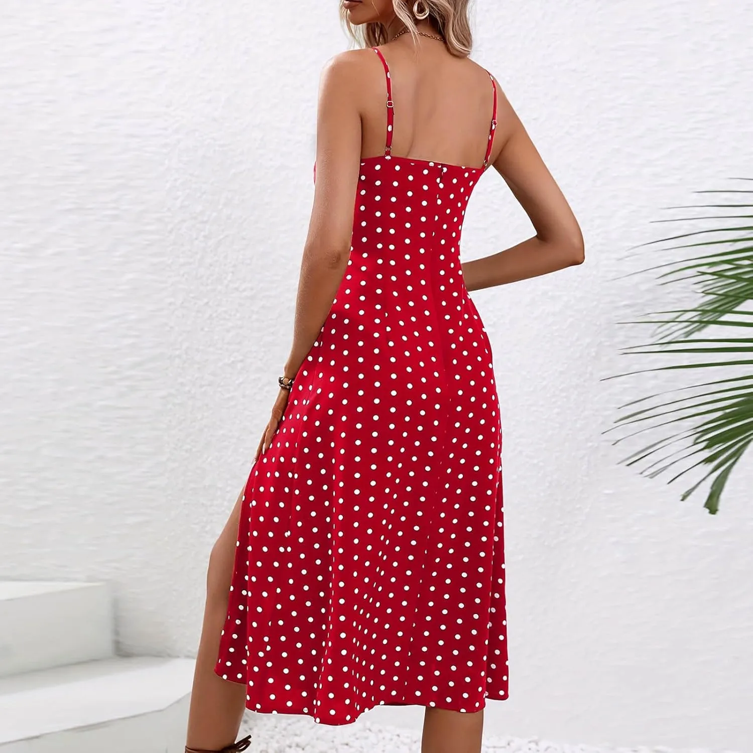 Sexy Dresses for Women Spaghetti Strap Empire Waist Side Split Summer Dresses Flowy Beach Wedding Vacation Sundress