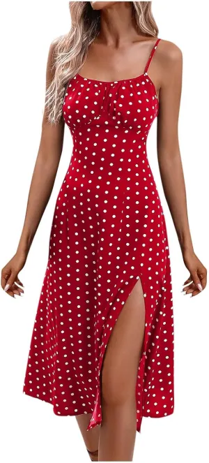 Sexy Dresses for Women Spaghetti Strap Empire Waist Side Split Summer Dresses Flowy Beach Wedding Vacation Sundress
