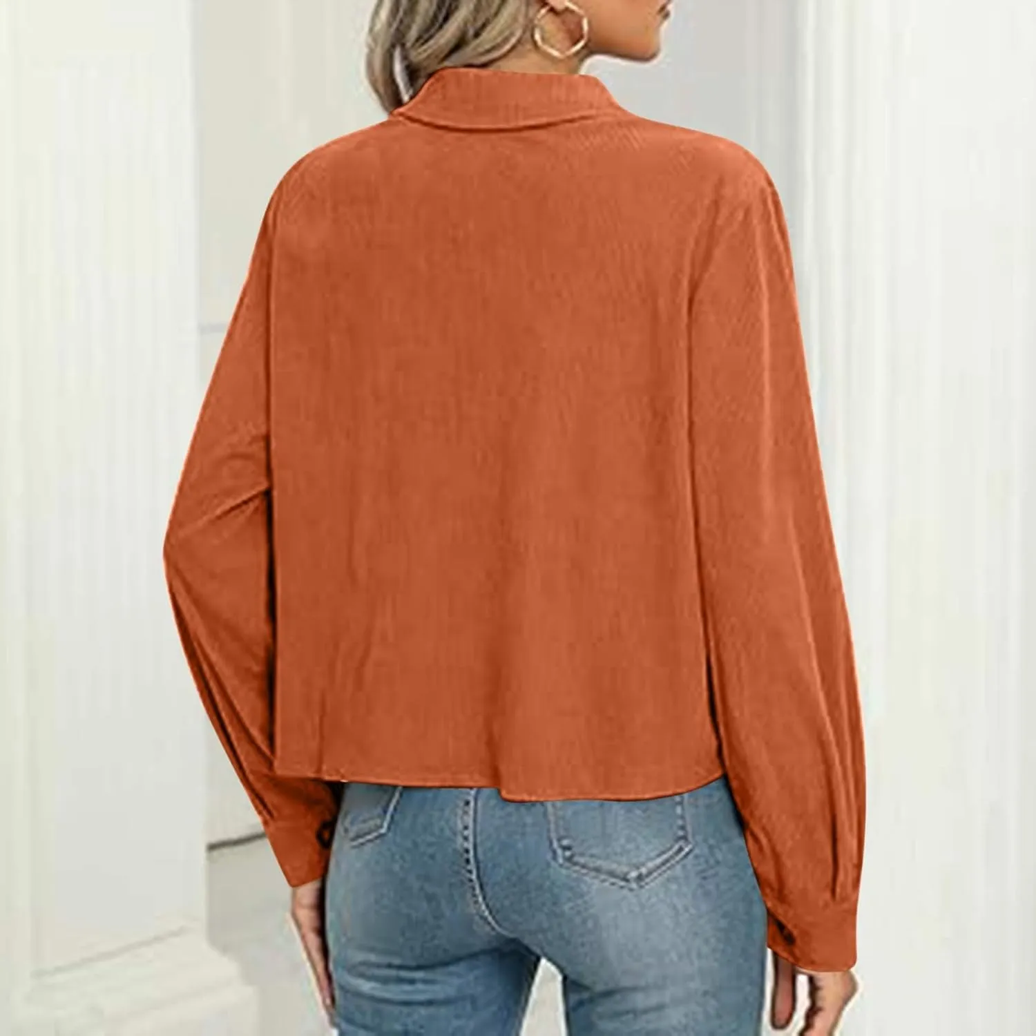 Shackets for Women 2024 Fashion Cropped Jackets Corduroy Button Down Crop Shackets Tops Long Sleeve Trendy Shirts