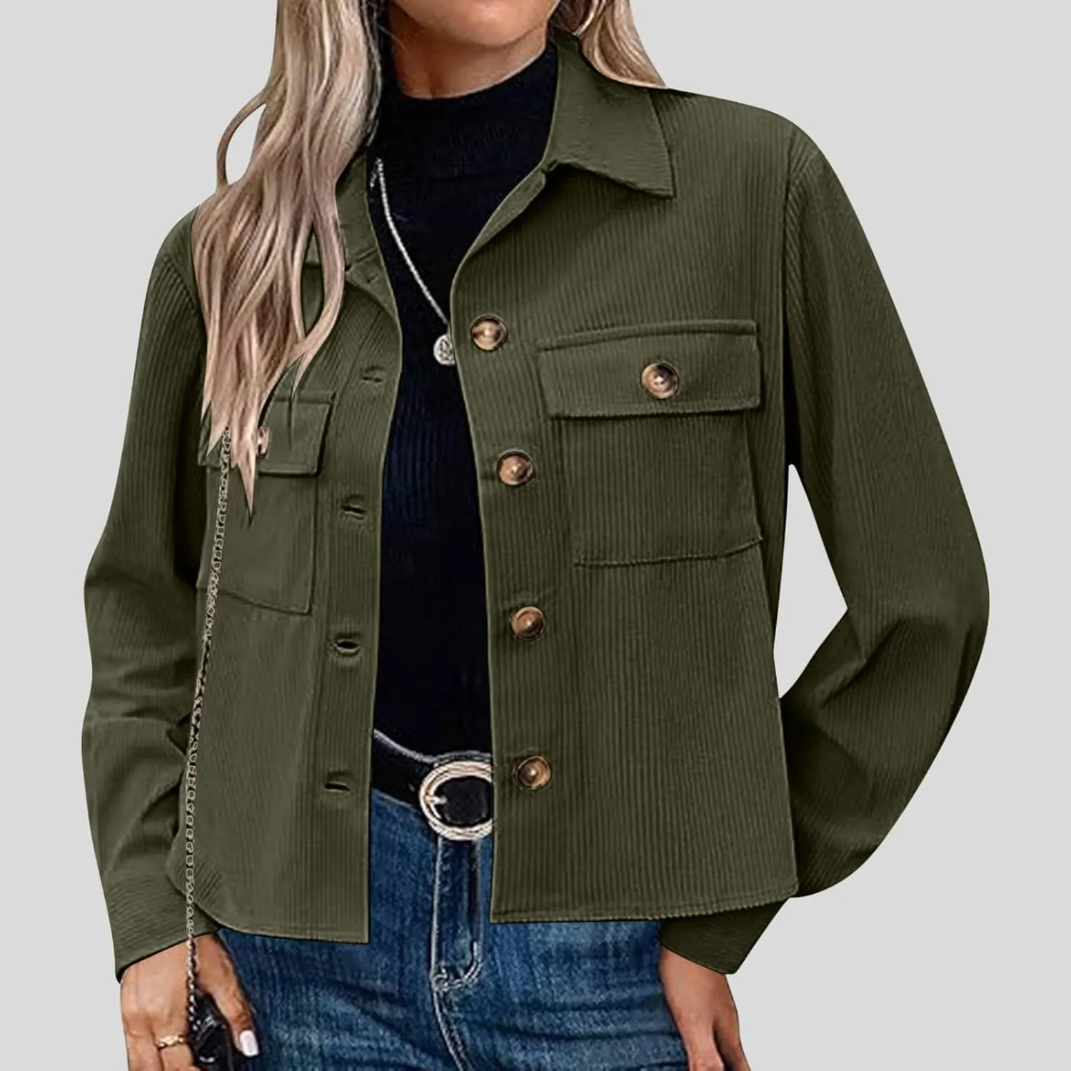 Shackets for Women 2024 Fashion Cropped Jackets Corduroy Button Down Crop Shackets Tops Long Sleeve Trendy Shirts