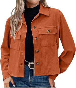 Shackets for Women 2024 Fashion Cropped Jackets Corduroy Button Down Crop Shackets Tops Long Sleeve Trendy Shirts