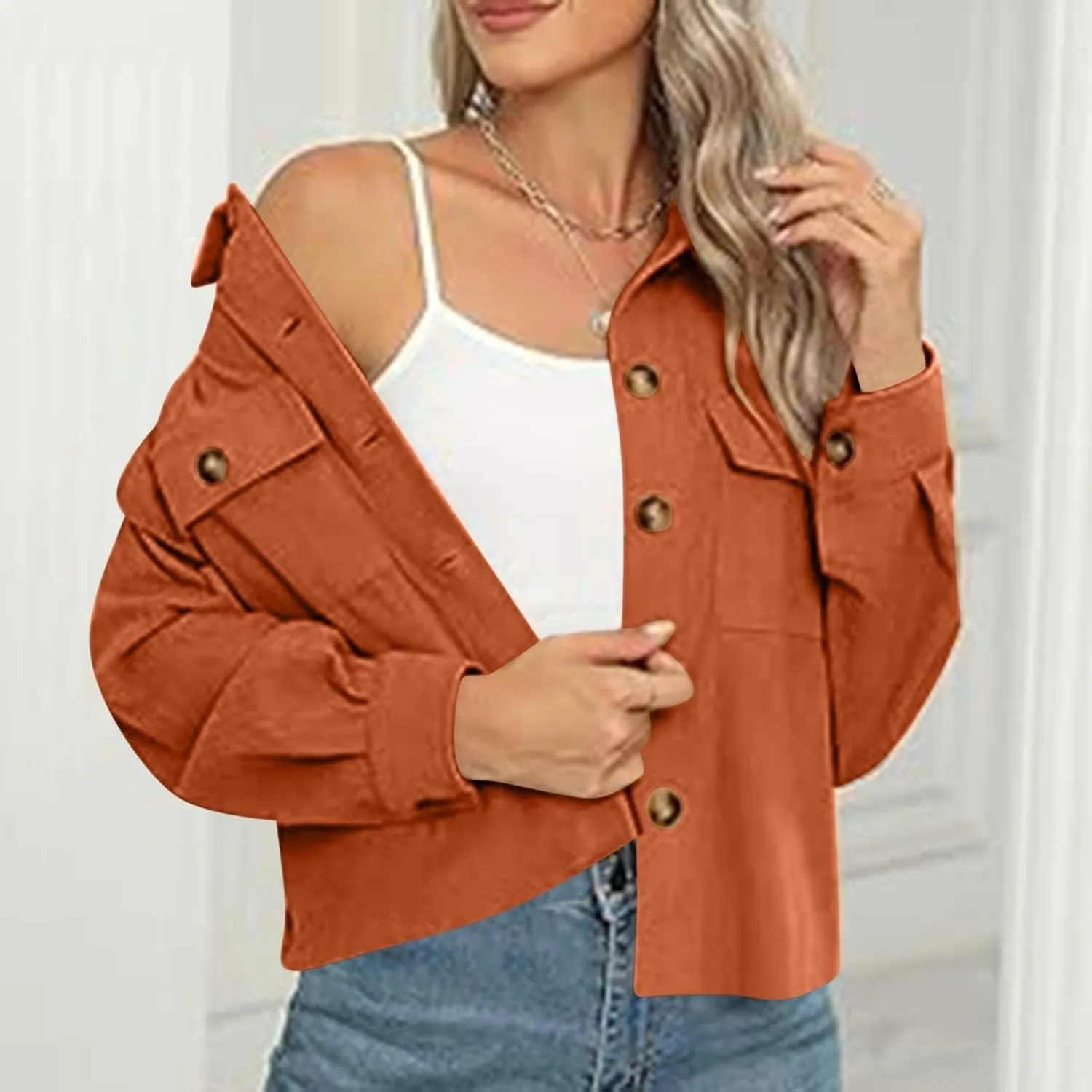 Shackets for Women 2024 Fashion Cropped Jackets Corduroy Button Down Crop Shackets Tops Long Sleeve Trendy Shirts