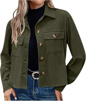 Shackets for Women 2024 Fashion Cropped Jackets Corduroy Button Down Crop Shackets Tops Long Sleeve Trendy Shirts