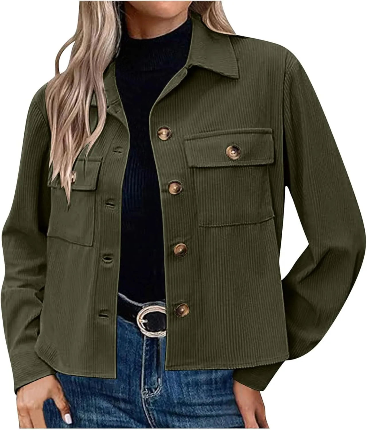 Shackets for Women 2024 Fashion Cropped Jackets Corduroy Button Down Crop Shackets Tops Long Sleeve Trendy Shirts