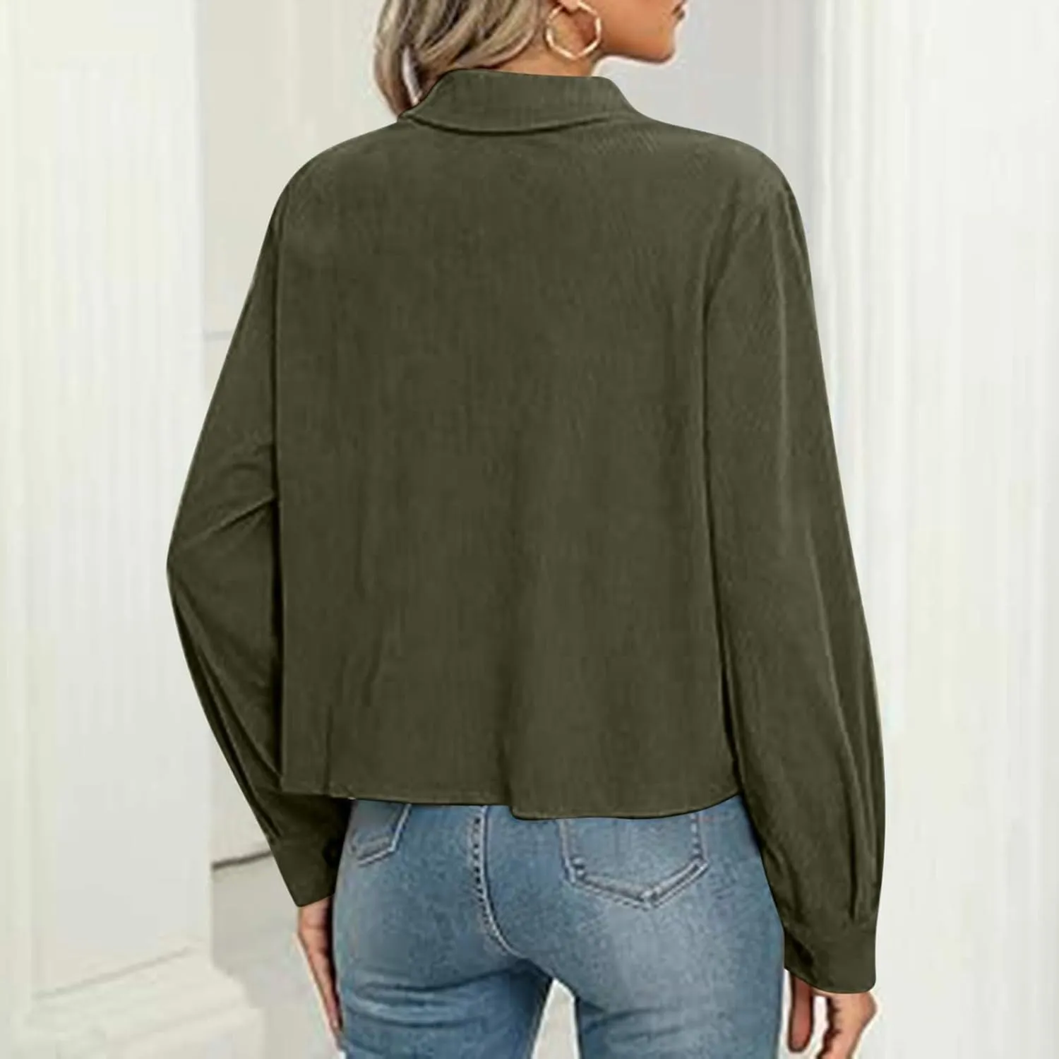 Shackets for Women 2024 Fashion Cropped Jackets Corduroy Button Down Crop Shackets Tops Long Sleeve Trendy Shirts