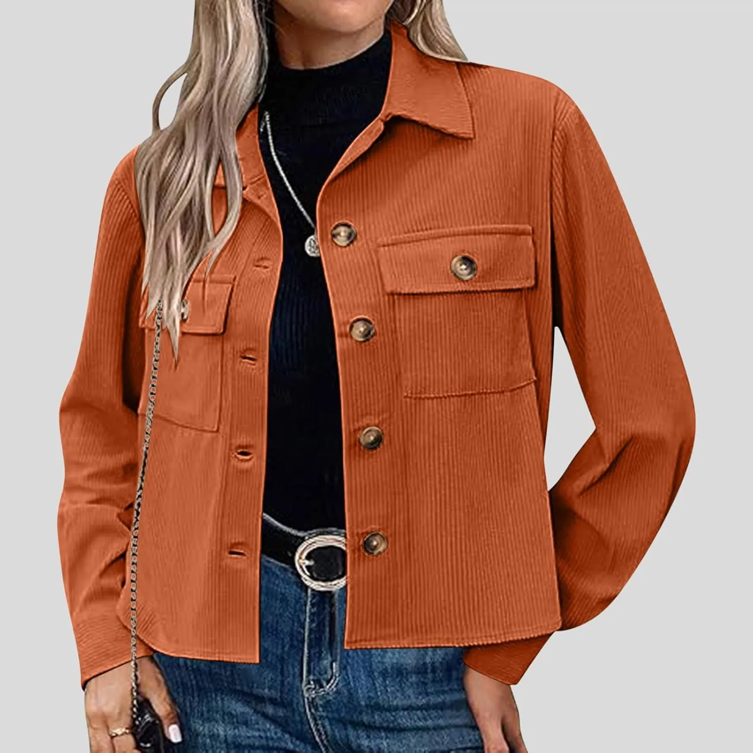 Shackets for Women 2024 Fashion Cropped Jackets Corduroy Button Down Crop Shackets Tops Long Sleeve Trendy Shirts