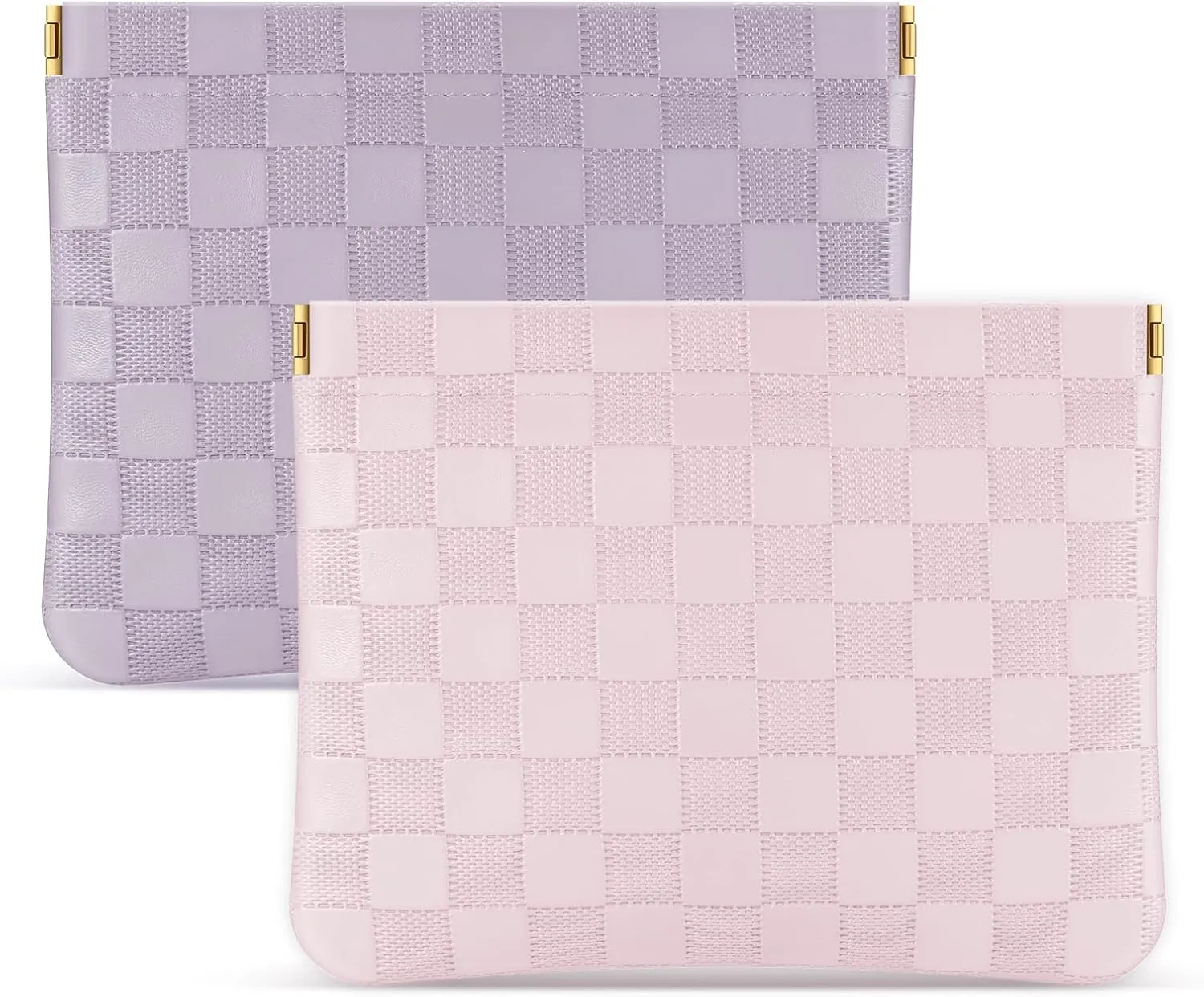 Sightor 2PCS Pocket Cosmetic Bag for Purse, Checkered Makeup Bag Portable Leather Cosmetic Bag for Women, Coin Purse Lipstick Cosmetic Accessories Organizer Travel Cosmetic Pouch (Pink, Purple, L)