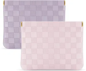 Sightor 2PCS Pocket Cosmetic Bag for Purse, Checkered Makeup Bag Portable Leather Cosmetic Bag for Women, Coin Purse Lipstick Cosmetic Accessories Organizer Travel Cosmetic Pouch (Pink, Purple, L)