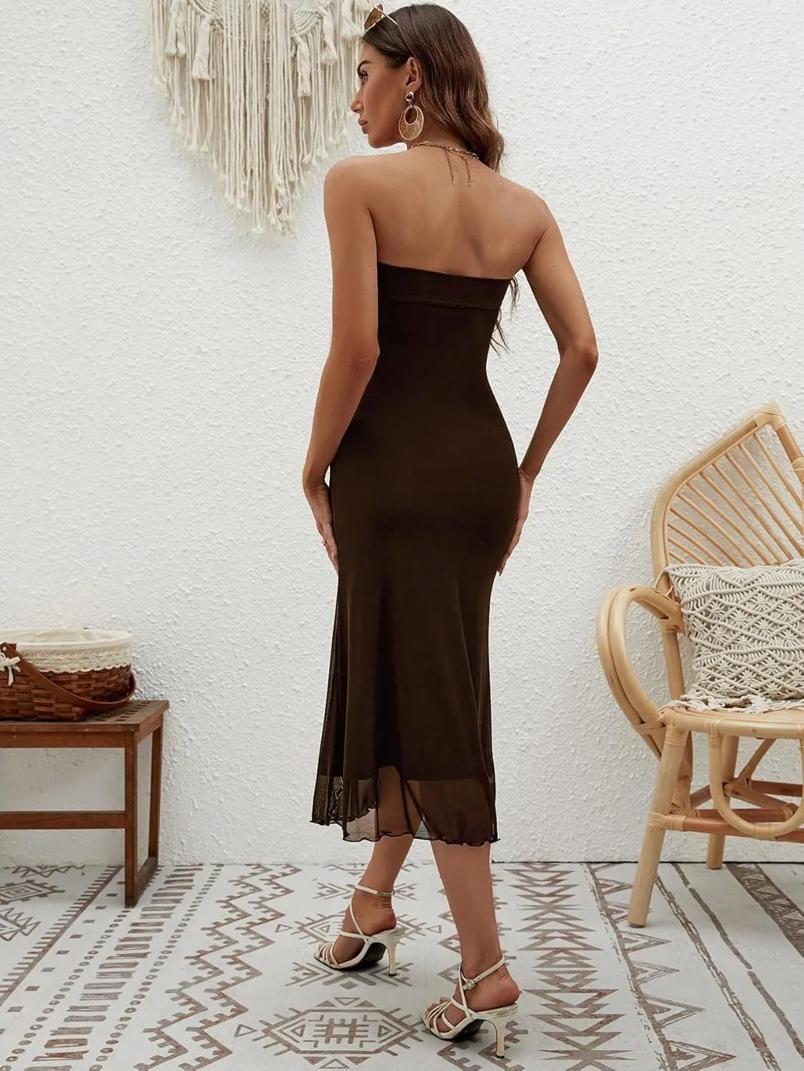 SOLY HUX Women's Strapless Midi Dress Tube Top Off Shoulder Sleeveless Fitted Cocktail Club Party Formal Long Dresses