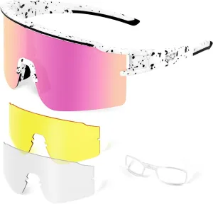 SPOSUNE Polarized Cycling Glasses with 3 Interchangeable Lenses for Women Men, TR90 Sports Sunglasses Running Baseball