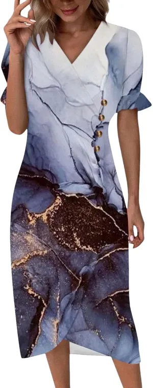 Summer Beach Dress Casual Sleeveless V Neck Boho Floral Maxi Sundress with Pockets Tiered Ruffle Elastic Waist