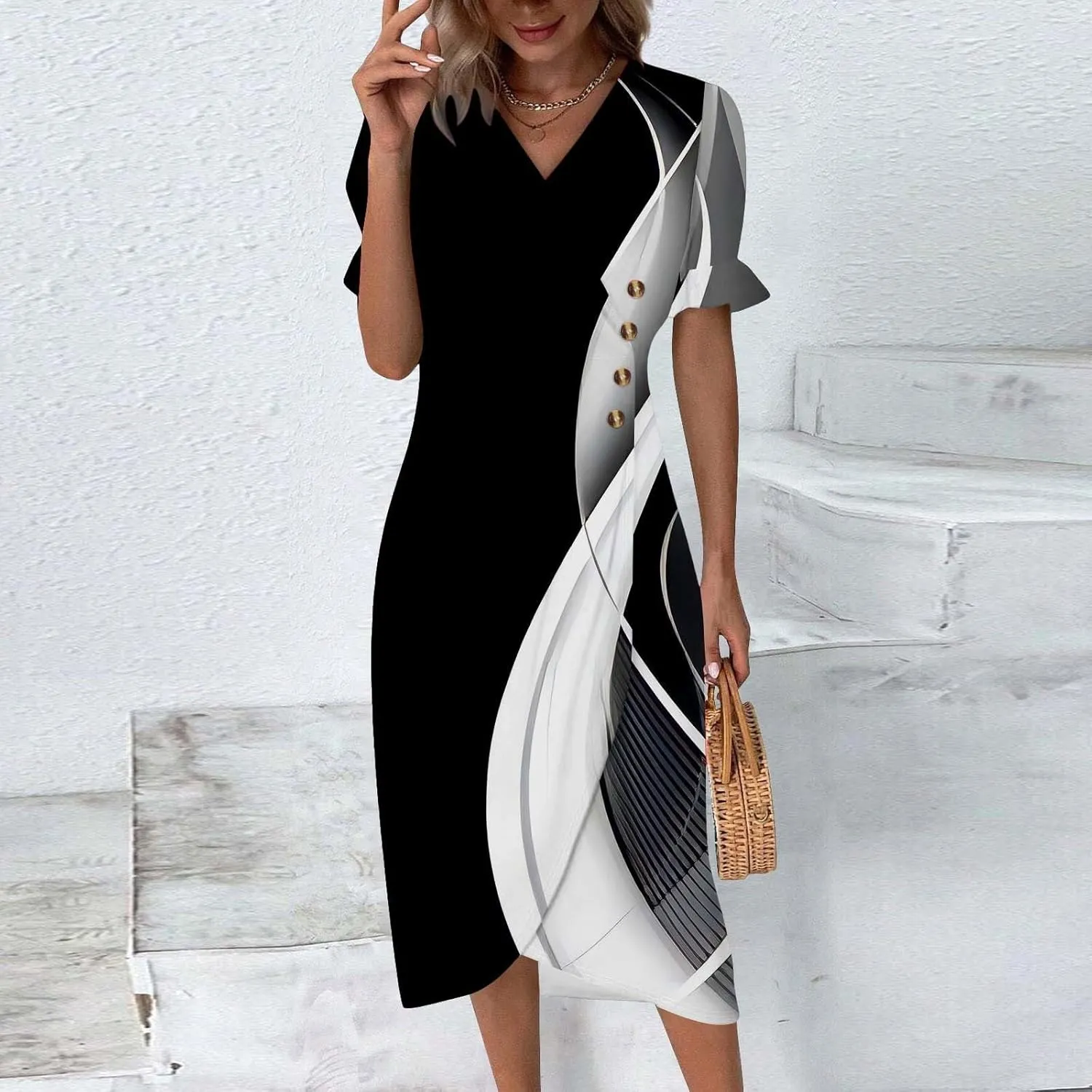 Summer Beach Dress Casual Sleeveless V Neck Boho Floral Maxi Sundress with Pockets Tiered Ruffle Elastic Waist