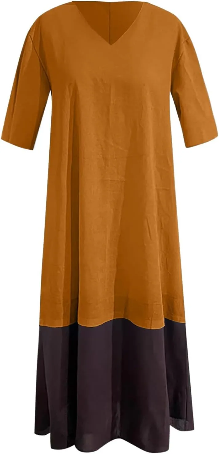 Summer Dress Women Fashion Solid Casual V Neck Five Point Sleeve Sexy Comfortable Dress