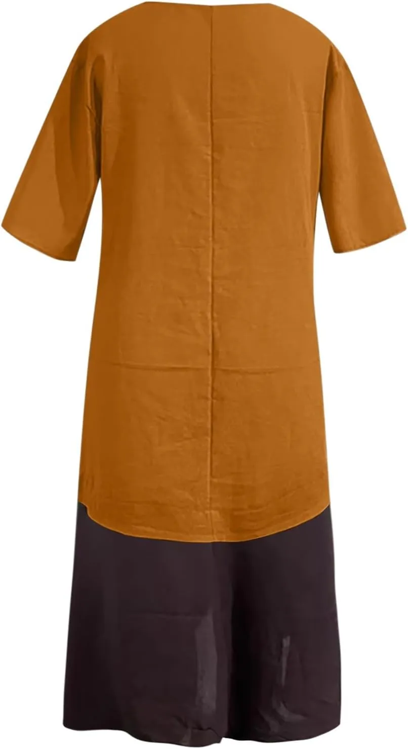 Summer Dress Women Fashion Solid Casual V Neck Five Point Sleeve Sexy Comfortable Dress