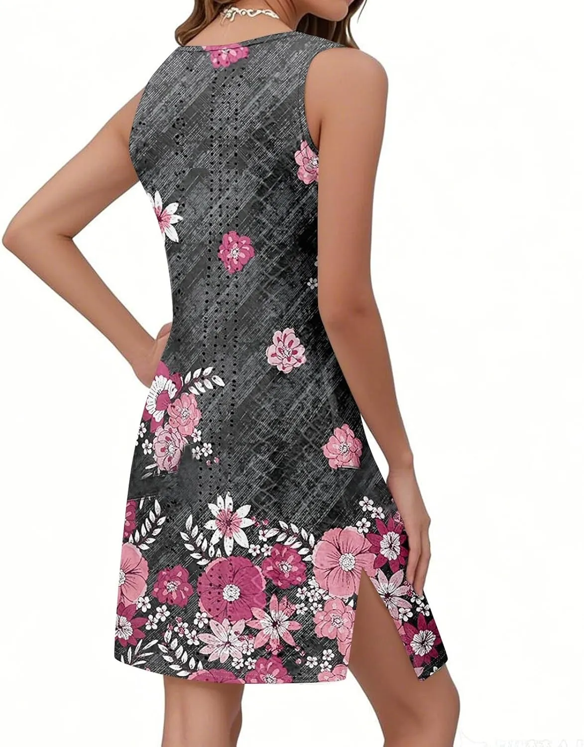 Summer Dresses for Women 2025 Printed Beach Vacation Dress Sleeveless O Neck Tank Dress Casual Sundress with Pockets