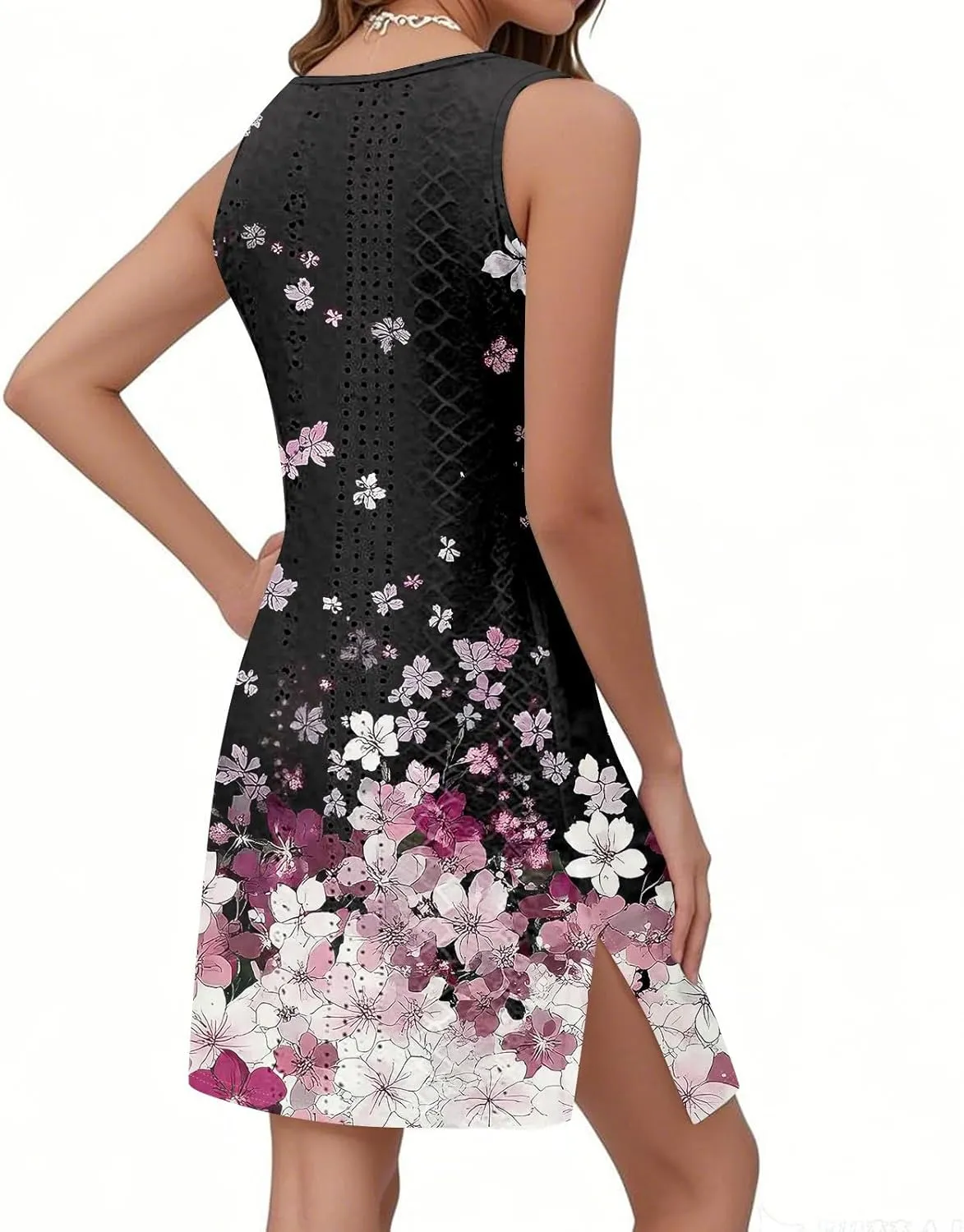Summer Dresses for Women 2025 Printed Beach Vacation Dress Sleeveless O Neck Tank Dress Casual Sundress with Pockets