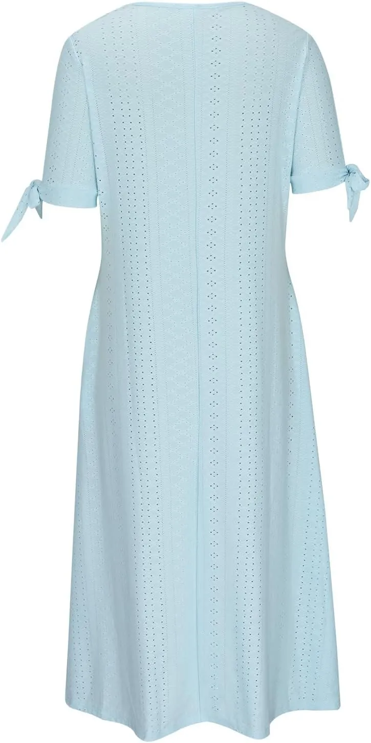 Summer Dresses for Women Casual V Neck Button Dress Short Sleeve Sundress Vacation Long Dresses with Pockets
