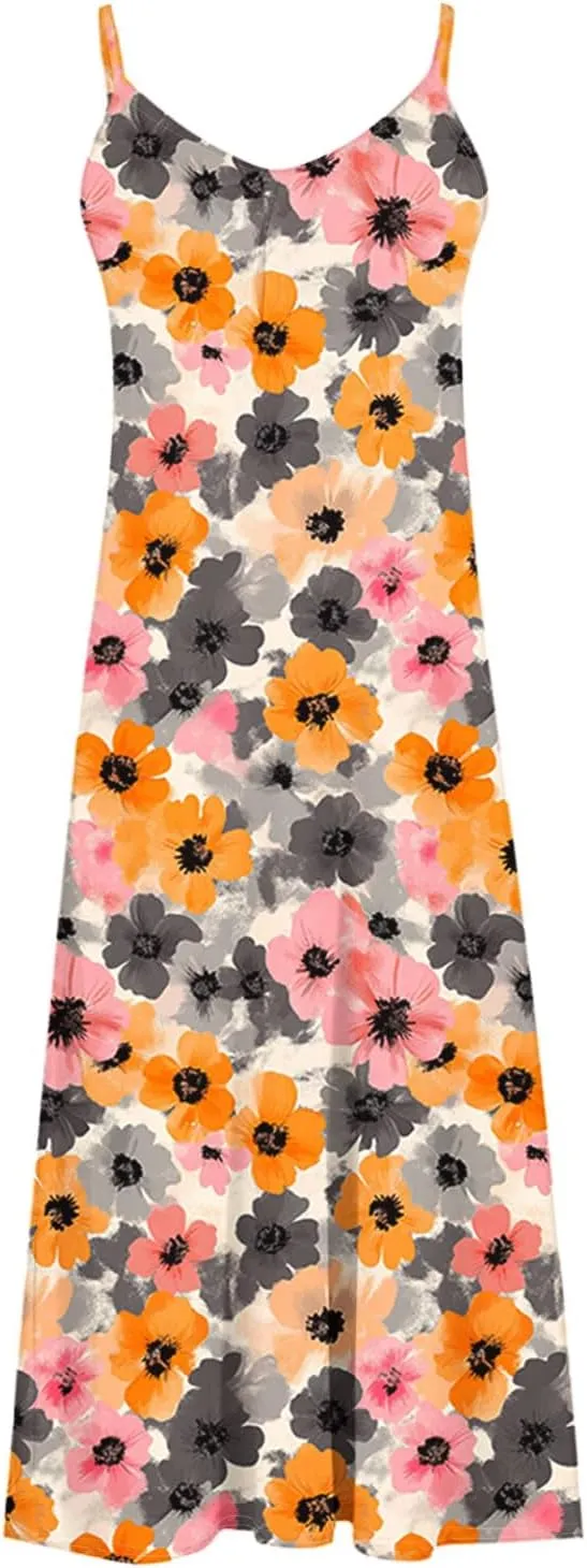 Summer Dresses for Women Sleeveless Maxi Dress Floral Print Casual Loose Fit Vacation Beach Holiday Outfits