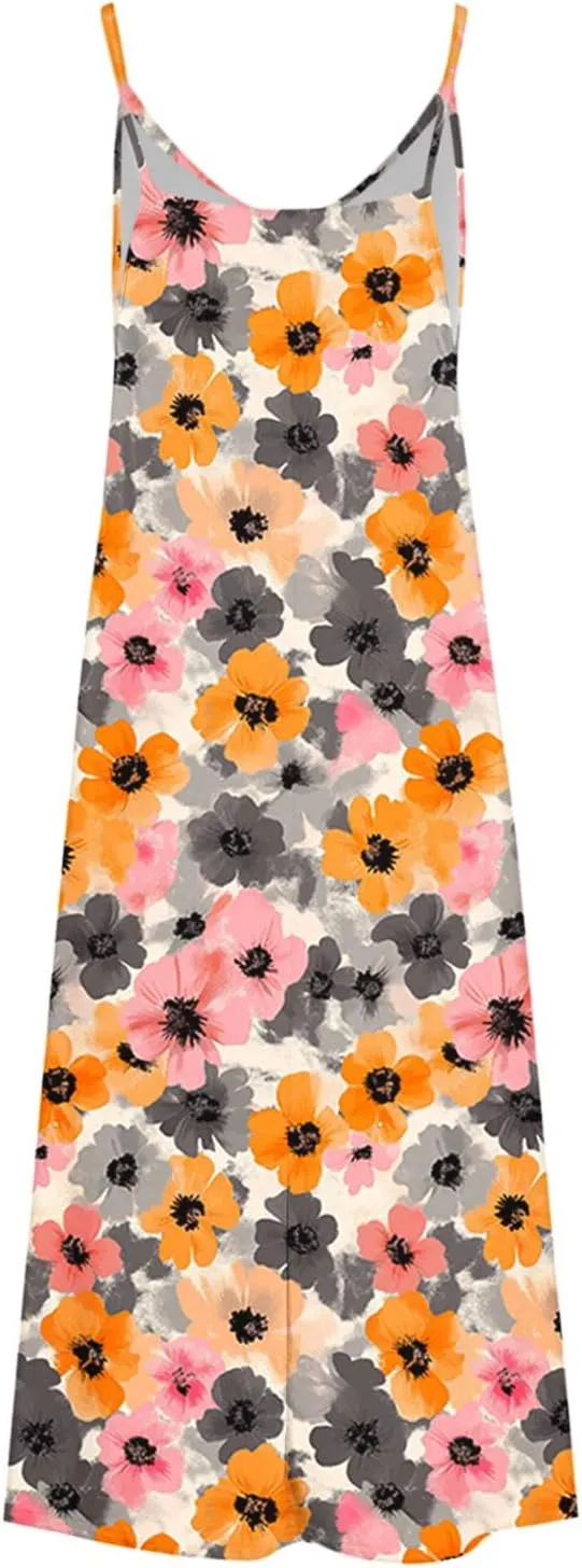 Summer Dresses for Women Sleeveless Maxi Dress Floral Print Casual Loose Fit Vacation Beach Holiday Outfits