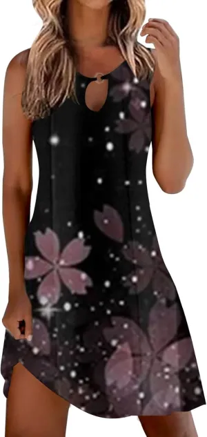 Sun Dresses for Women 2025 Summer Dress Loose V Neck Sleeveless Sundresses Swimsuit Coverup with Pockets Floral Tank Dresses
