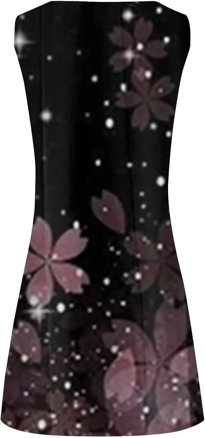 Sun Dresses for Women 2025 Summer Dress Loose V Neck Sleeveless Sundresses Swimsuit Coverup with Pockets Floral Tank Dresses