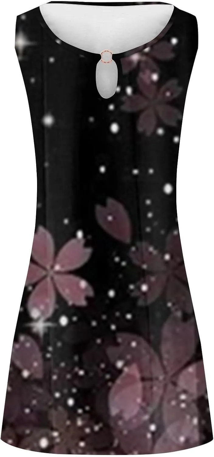 Sun Dresses for Women 2025 Summer Dress Loose V Neck Sleeveless Sundresses Swimsuit Coverup with Pockets Floral Tank Dresses
