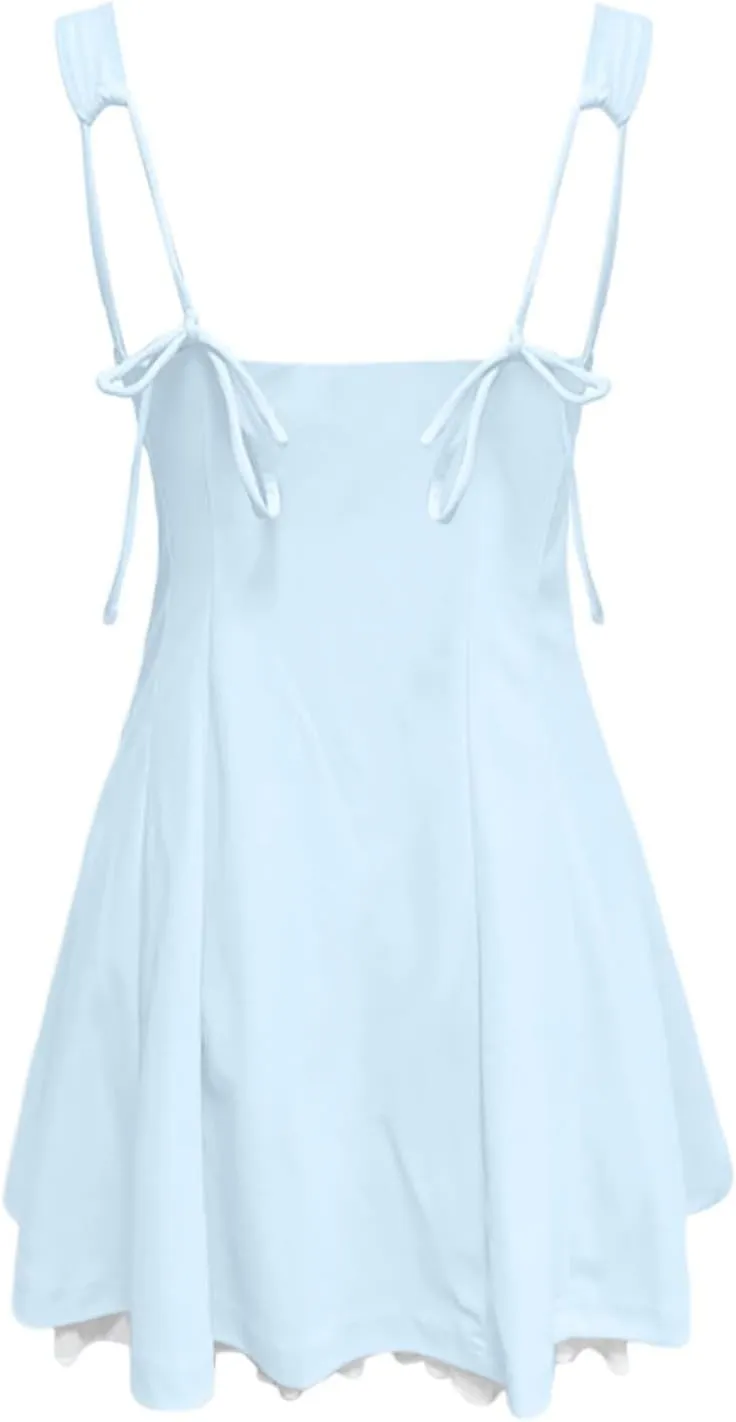 Sundresses for Teen Girls Comfy Summer Backless Adjustable Spaghetti Straps A Line Linen Mini Dress Homecoming Sun Dress