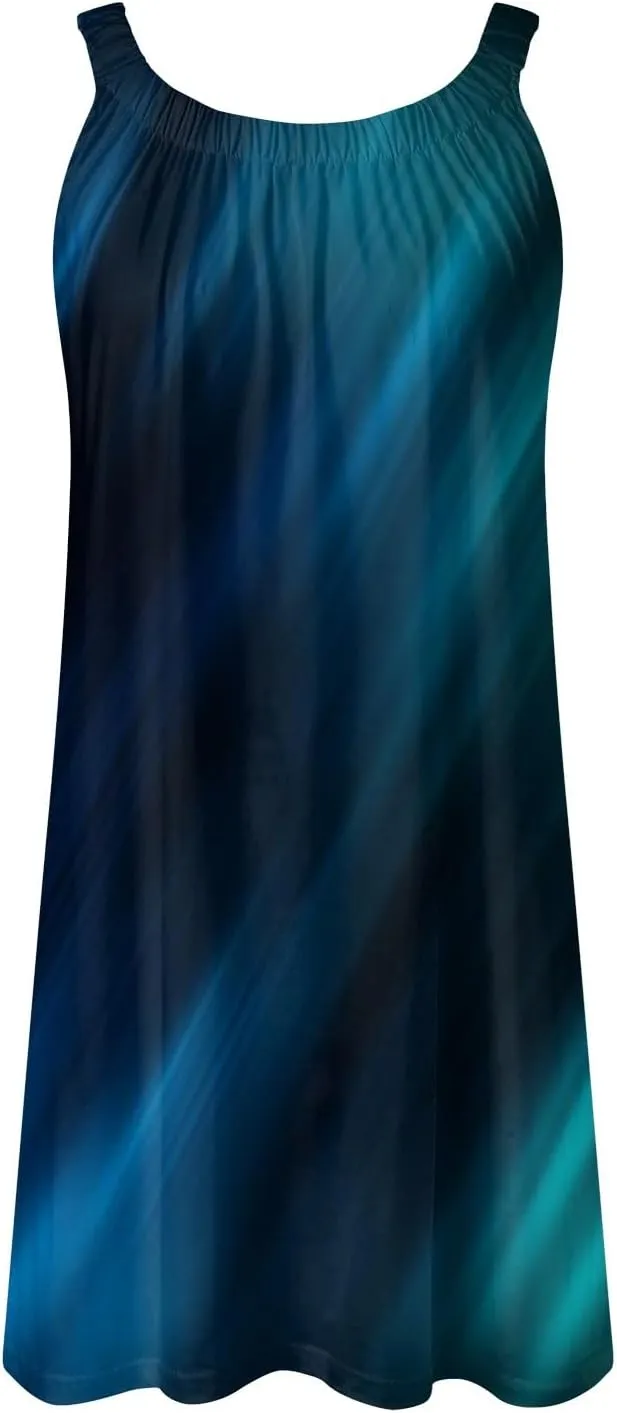 Sundresses for Women 2025 Summer Casual Gradient Print Sleeveless Crew Neck Dresses Boho Flowy Tank Dress