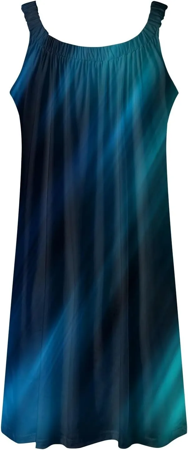 Sundresses for Women 2025 Summer Casual Gradient Print Sleeveless Crew Neck Dresses Boho Flowy Tank Dress