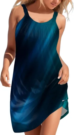 Sundresses for Women 2025 Summer Casual Gradient Print Sleeveless Crew Neck Dresses Boho Flowy Tank Dress