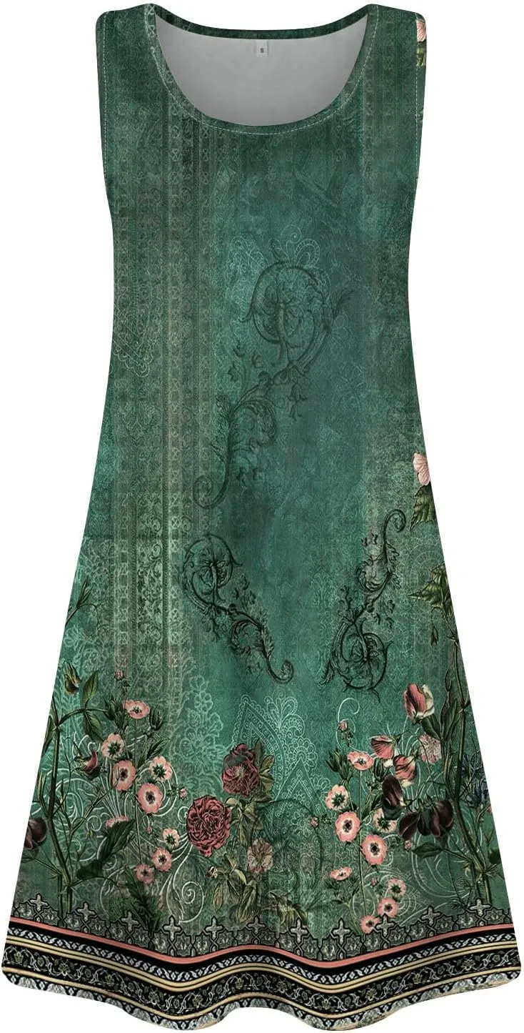 Sundresses for Women 2025 Vacation Summer Tank Dress with Pockets Sleeveless U Neck Frocks with Pockets