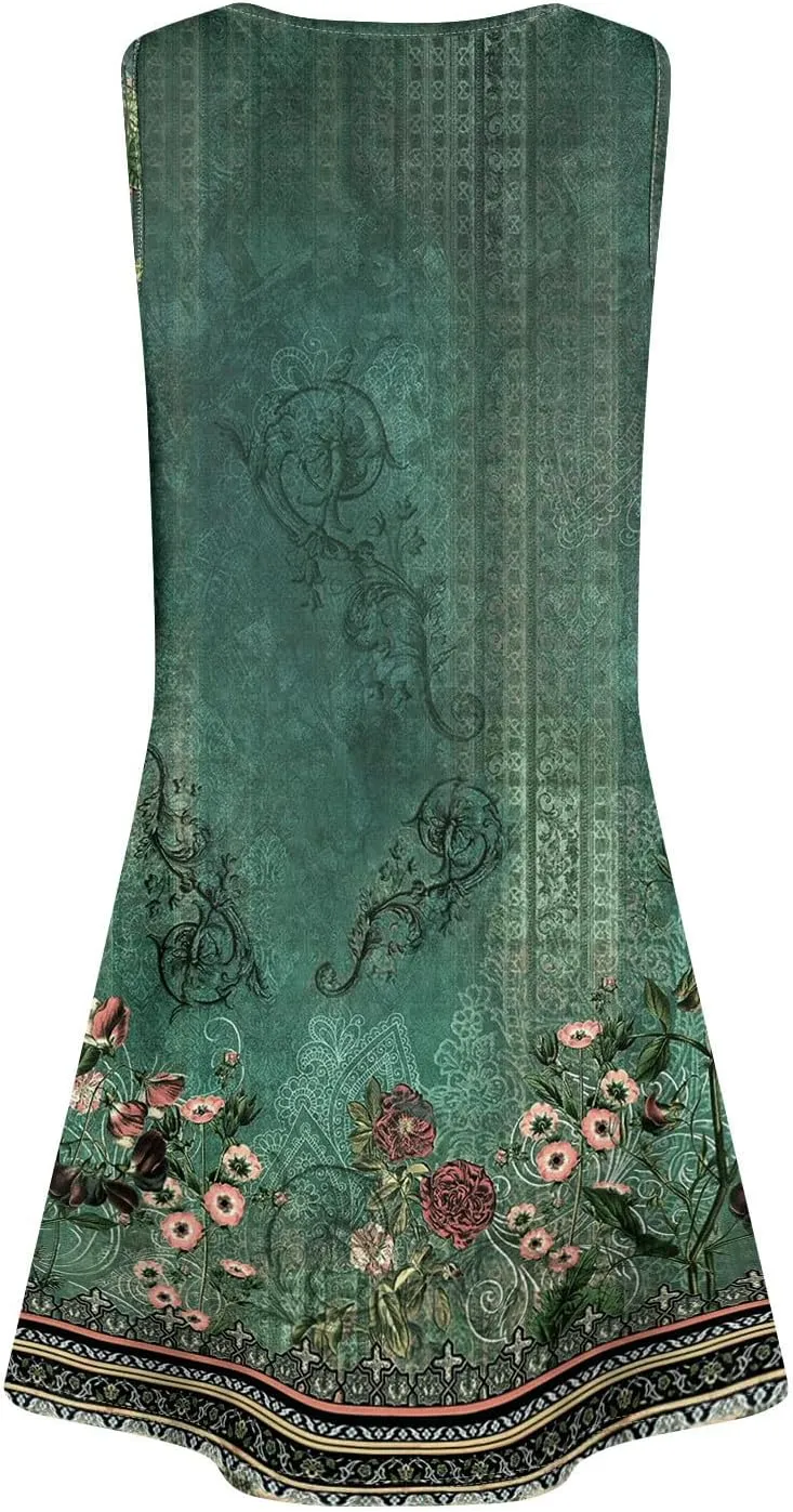 Sundresses for Women 2025 Vacation Summer Tank Dress with Pockets Sleeveless U Neck Frocks with Pockets