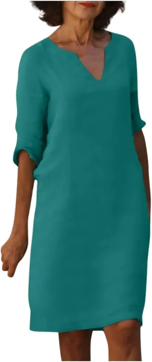 T-Shirt Dresses for Women Trendy Fall V Neck Half Sleeve Pleated Dress Womens Floral Vintage Elegant Midi Dresses