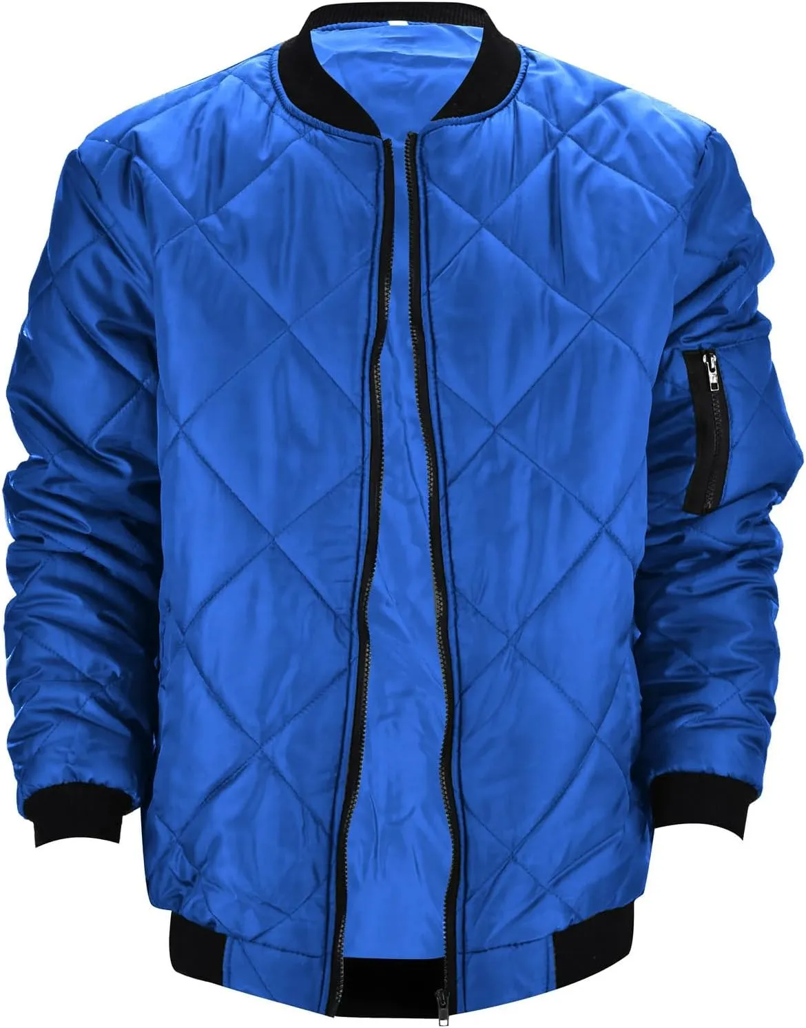 Thatrich Mens Bomber Jacket Lightweight Diamond Quilted Jacket Zip Up Puffer Coat Cropped Winter Jackets Long Sleeve Outwear