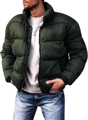 Thatrich Mens Cropped Puffer Jacket Lightweight Warm Winter Coat Puffy Slim Jacket Long Sleeve Stand Collar Outwear Down Coat