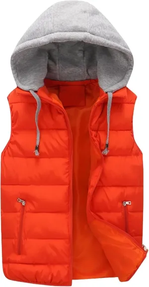 Thatrich Mens Hoodie Puffer Vest Sleeveless Lightweight Quilted Jackets Zip Up Winter Vests Casual Cozy Jacket Removable Hood