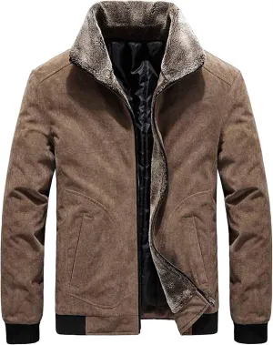 Thicken Corduroy Jacket for Men Vintage Fleece Sherpa Lined Corduroy Denim Trucker Jacket Coat Casual Warm Lapel Outerwear (Coffee,X-Large)