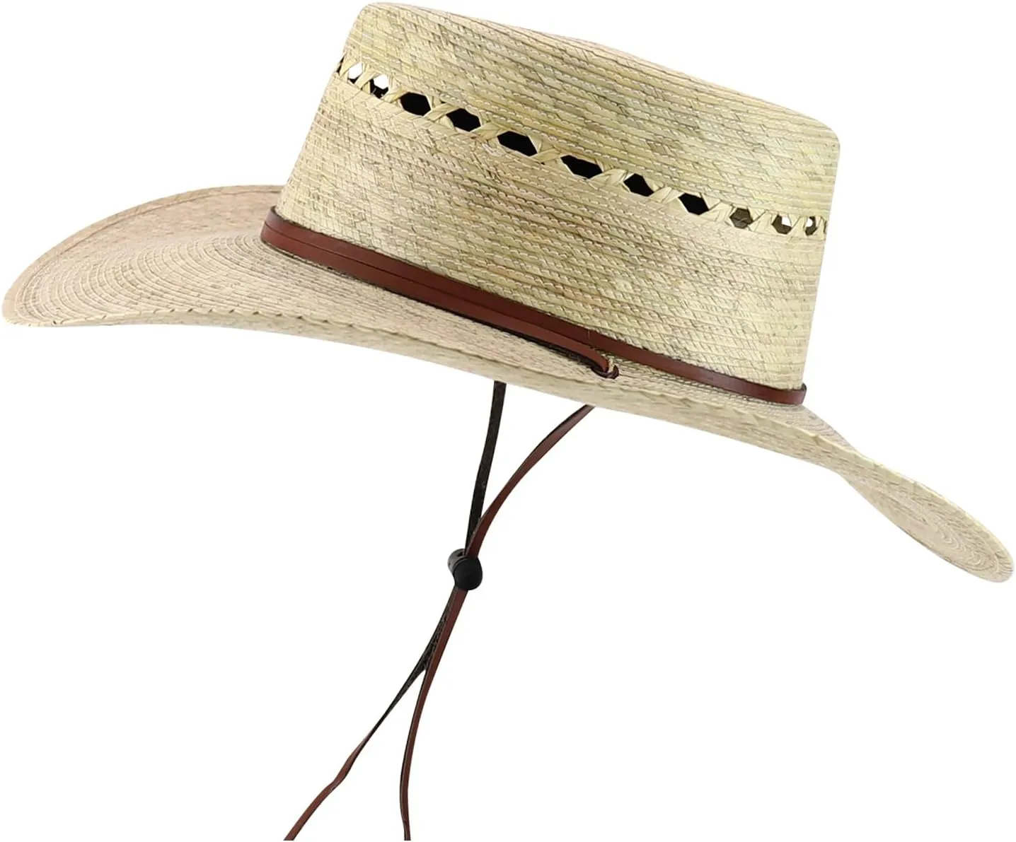 Trendy Apparel Shop Palm Braid Large Brim Gambler Sun Hat with Chin Strap