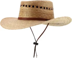 Trendy Apparel Shop Palm Braid Large Brim Gambler Sun Hat with Chin Strap
