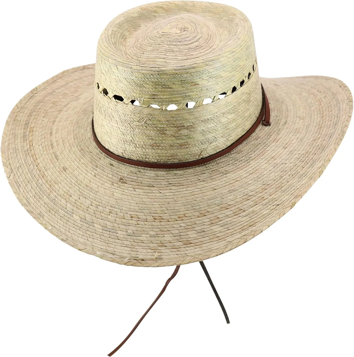 Trendy Apparel Shop Palm Braid Large Brim Gambler Sun Hat with Chin Strap