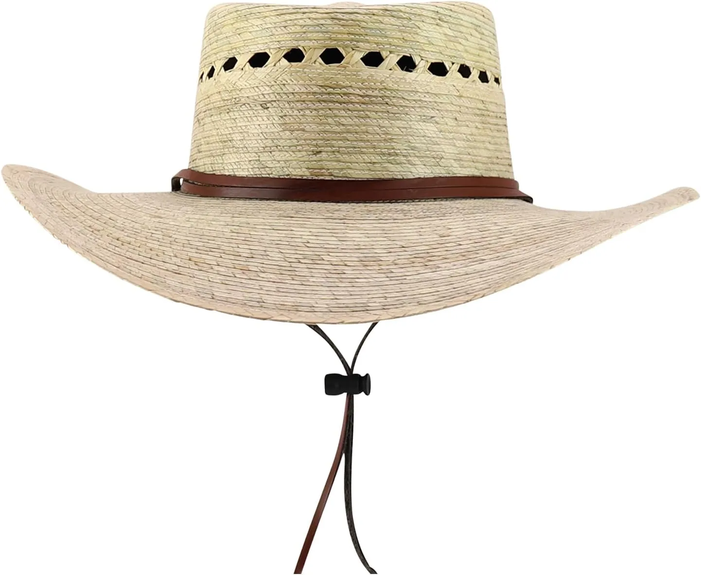 Trendy Apparel Shop Palm Braid Large Brim Gambler Sun Hat with Chin Strap
