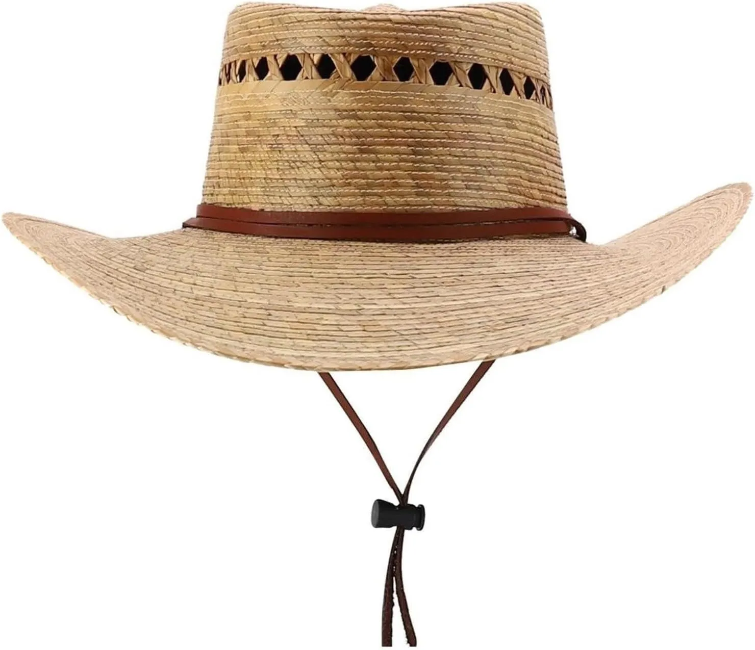 Trendy Apparel Shop Palm Braid Large Brim Gambler Sun Hat with Chin Strap