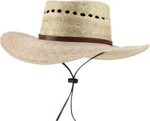 Trendy Apparel Shop Palm Braid Large Brim Gambler Sun Hat with Chin Strap
